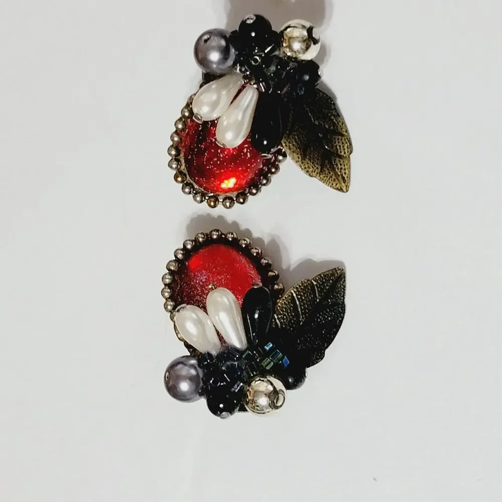 Vintage Statement Pierced Earrings, Red Lucite, 1.25